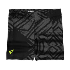 Women’s MotionTech Shorts in a bold black geometric print, designed for ultimate flexibility and movement.
