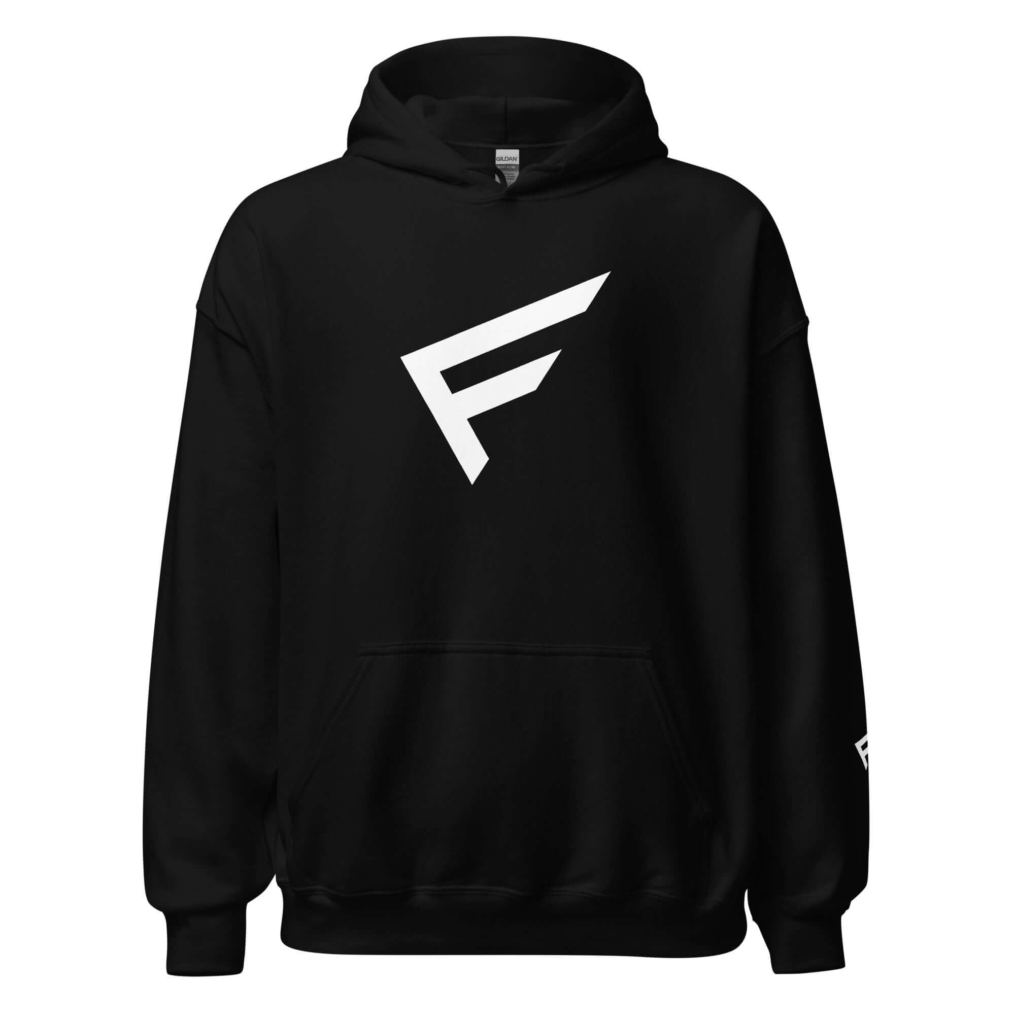 Men's black hoodie featuring signature 'F' emblem, perfect for style and comfort in any urban setting.