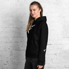 Women's black hoodie with signature 'F' emblem, designed for comfort and bold movement.