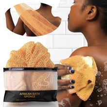 African Exfoliating Net Bath Smooth for deep cleaning and exfoliating, showcasing an orange mesh design on a model's back.