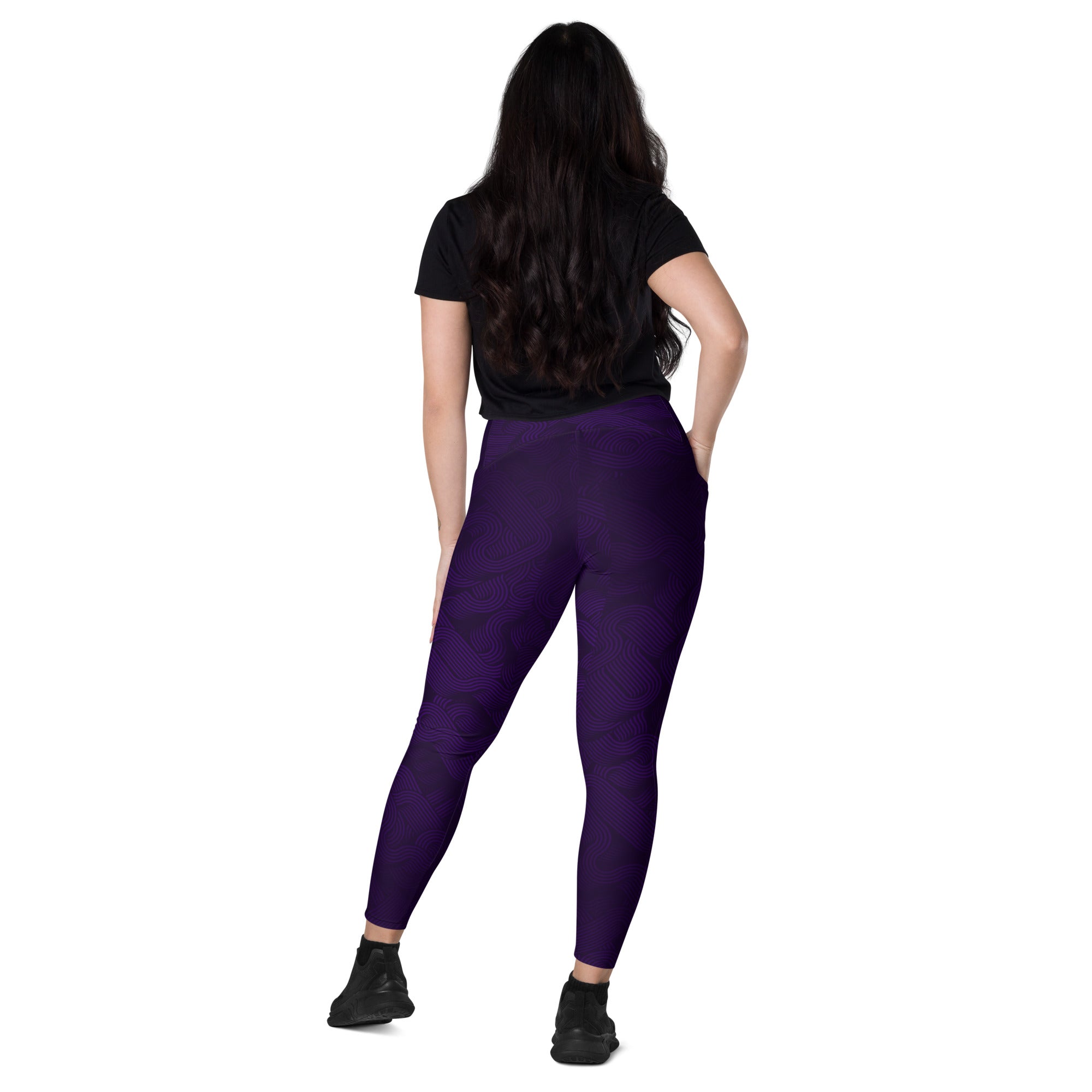 Midnight Sculpt Pocket Leggings – Crossover Edition back view, featuring a crossover waistband and side pockets.