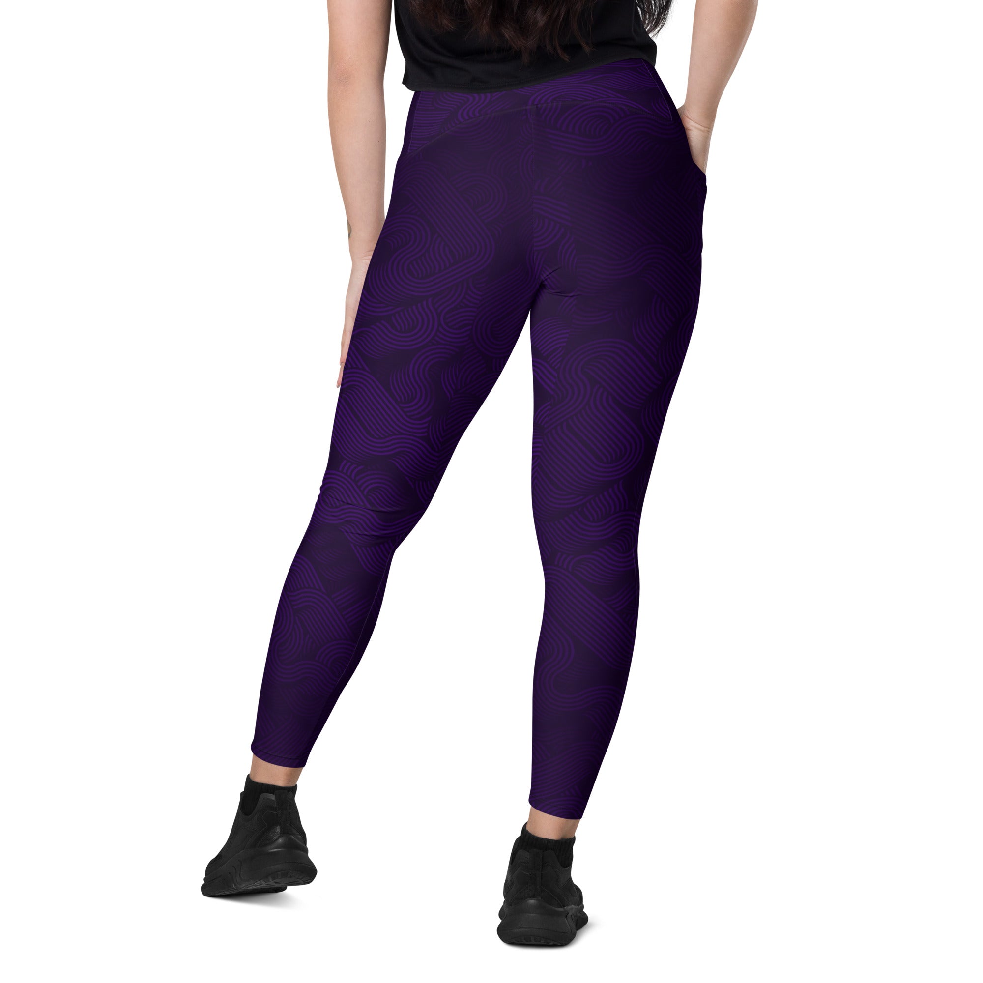 Midnight Sculpt Pocket Leggings – Crossover Edition showcased from the back, featuring a sleek purple design.