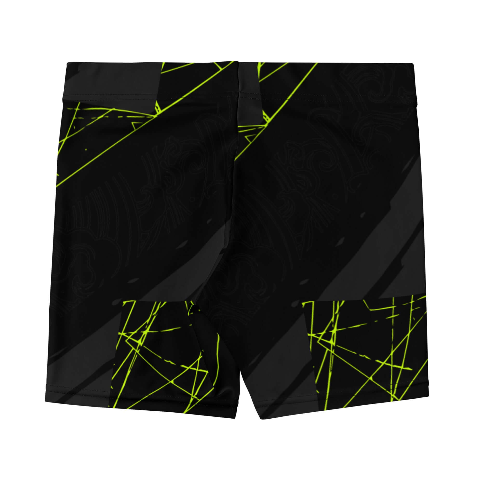 Women’s StrikeLine Shorts in neon grid black design, featuring elastic waistband and four-way stretch fabric for comfort.