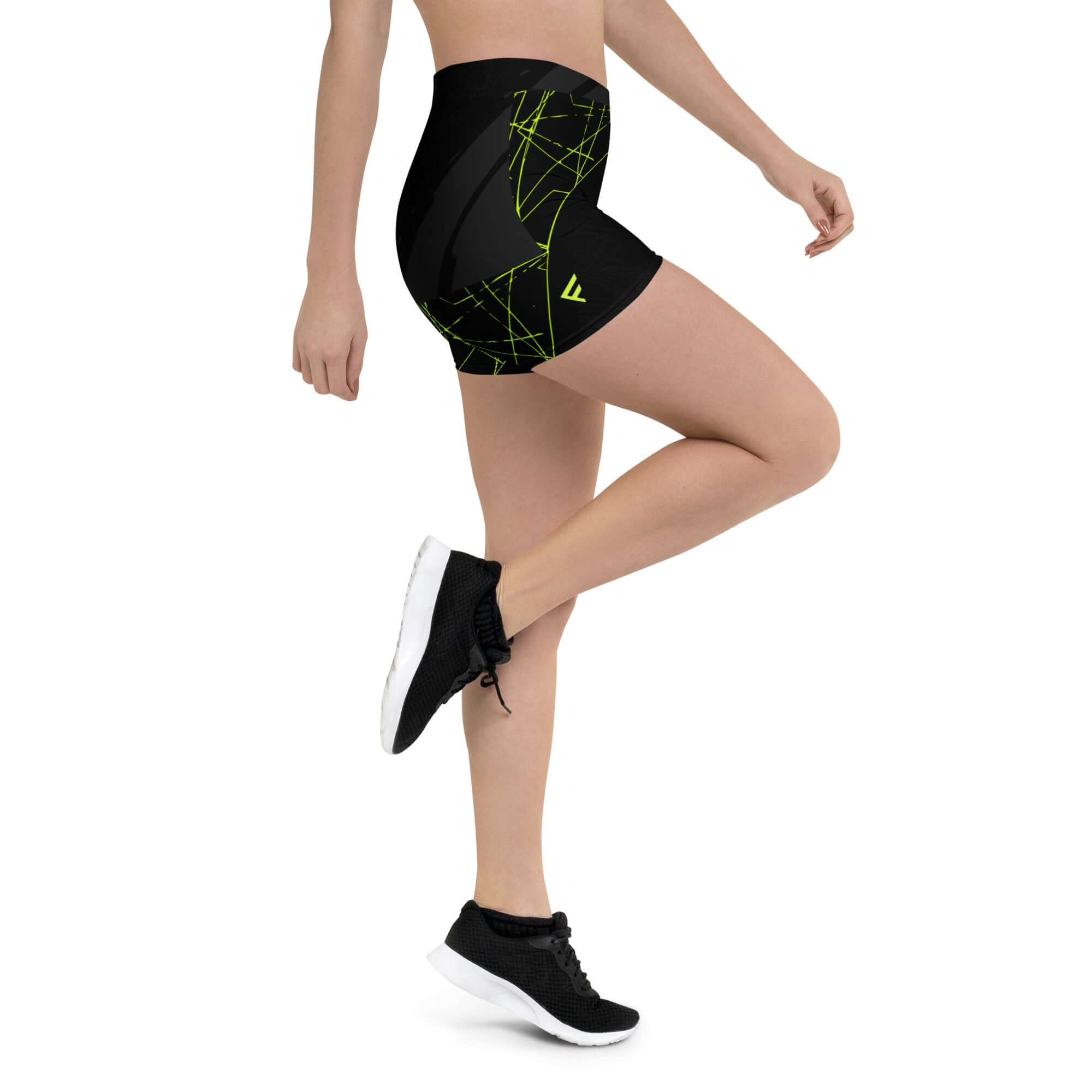 Women’s StrikeLine Shorts in Neon Grid Black with dynamic design, perfect for training and comfortable movement.