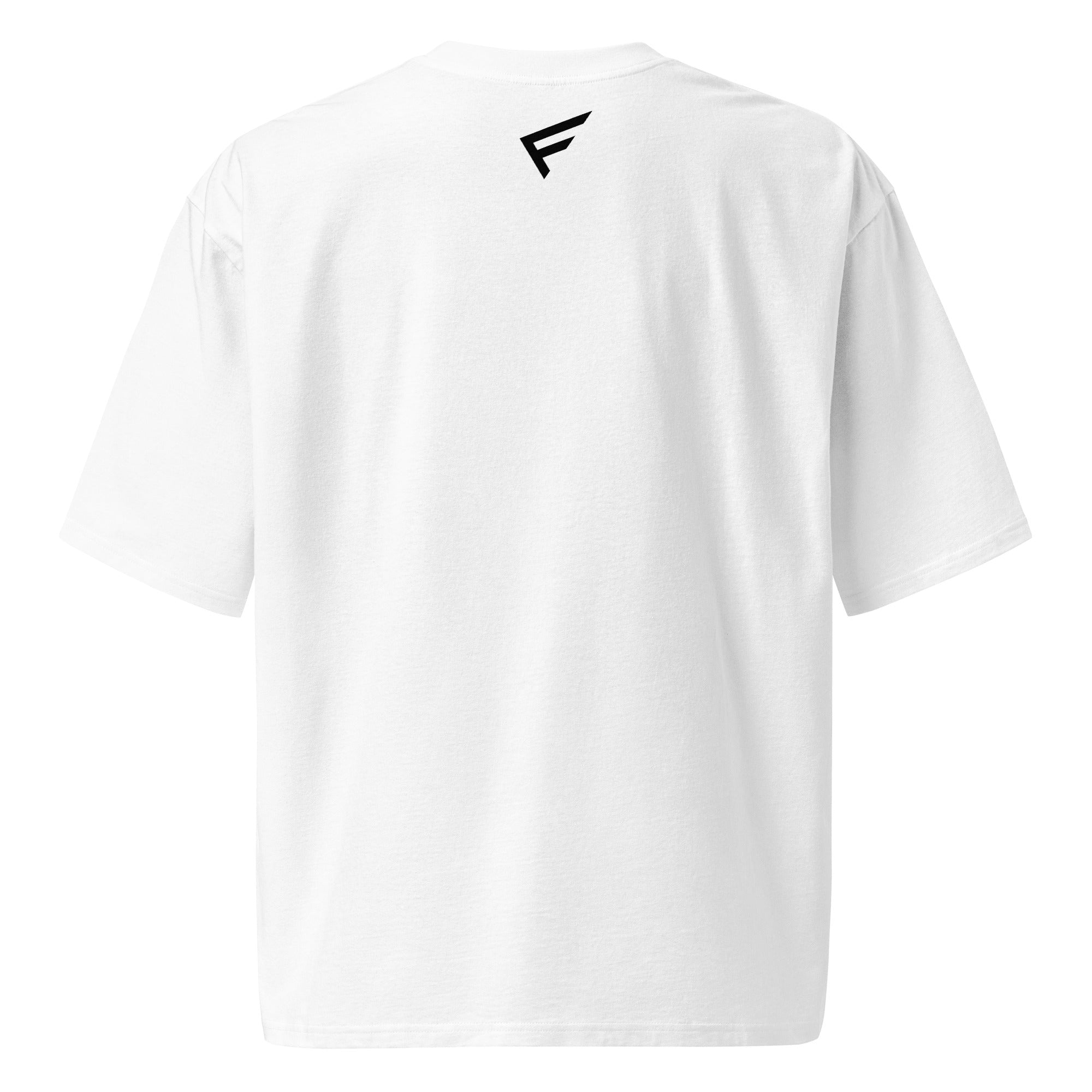 Back view of the StreetCore Oversized Drop Shoulder Fit white tee with drop shoulders and logo detail.