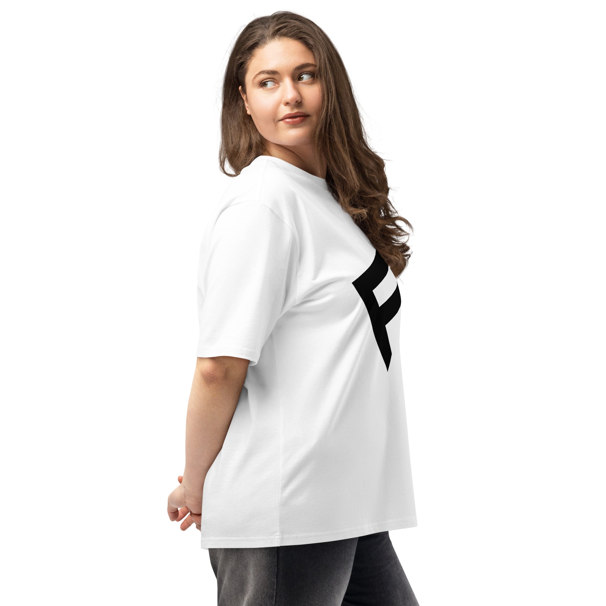 Woman wearing the StreetCore Oversized Drop Shoulder Fit in white, showcasing relaxed streetwear style and comfort.