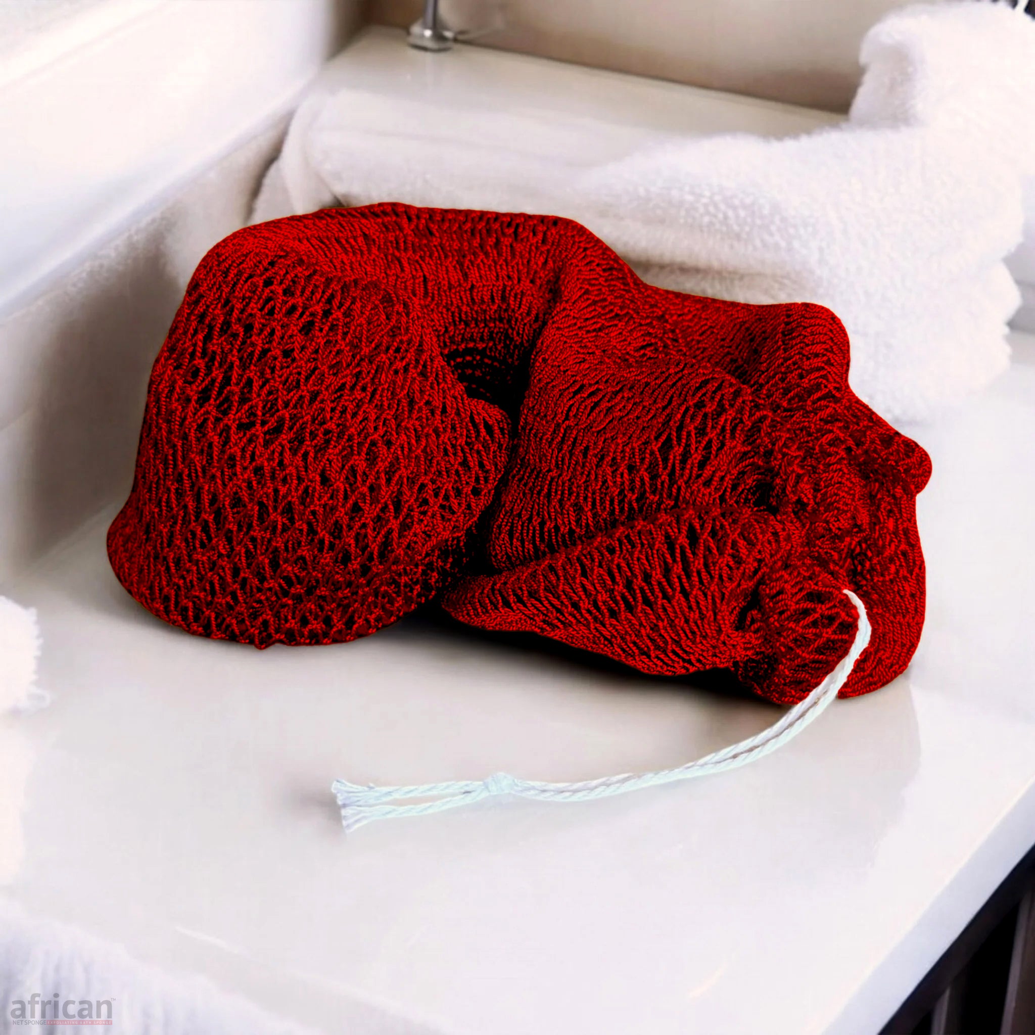 African Exfoliating Net Bath Smooth - African Net Sponge in red color, designed for complete-body bathing and lathering.