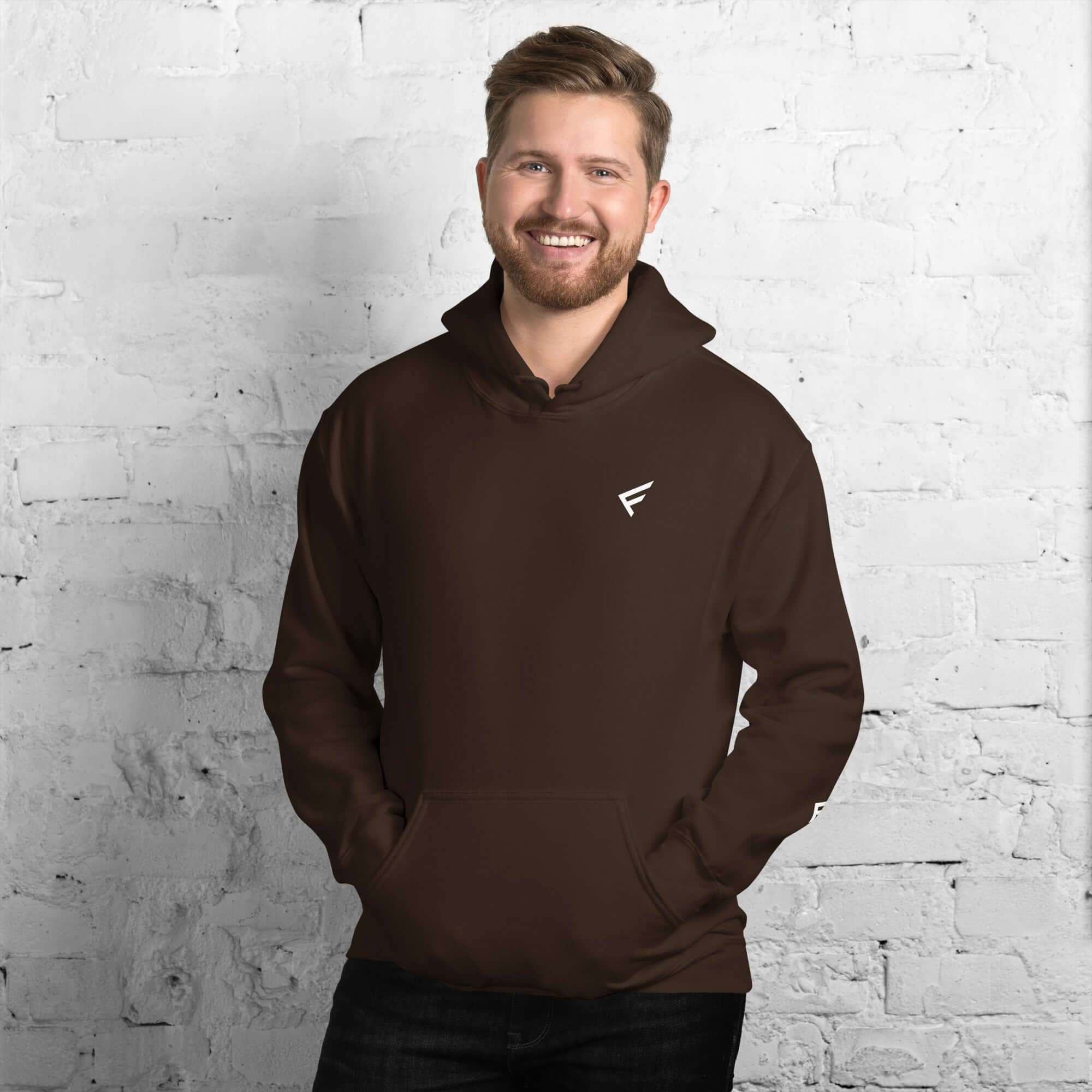 Men’s Core Collection hoodie in classic brown with a soft cotton blend for comfort and style.