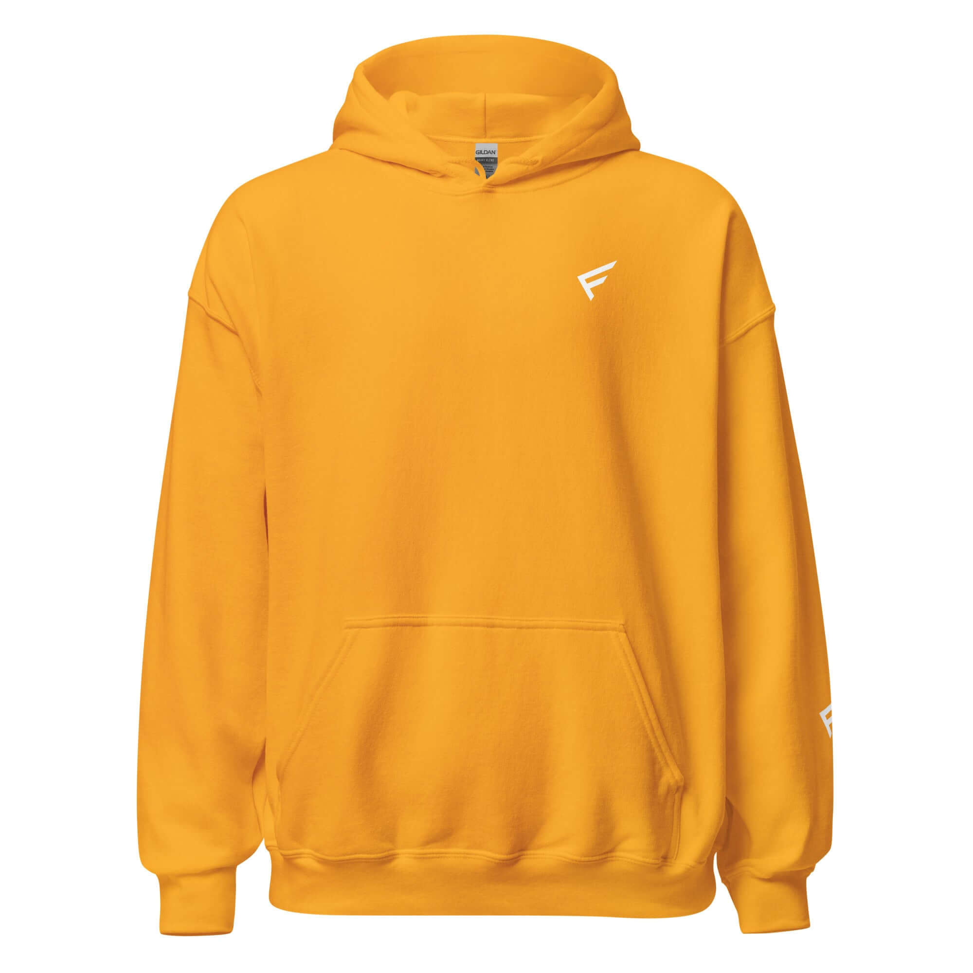Bright yellow hoodie with front pocket and drawstring, ideal for casual comfort and layering.