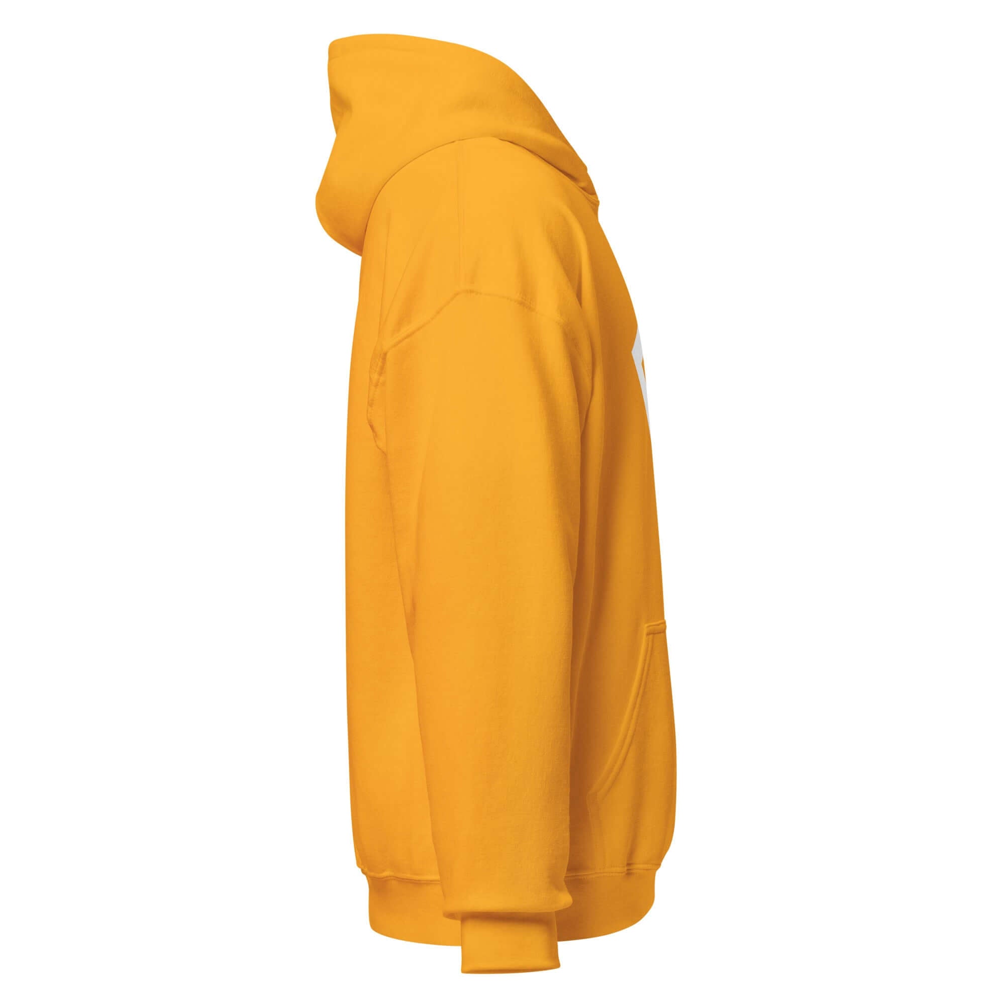 Yellow women's hoodie with signature 'F' emblem, showcasing a comfortable fit from the side.