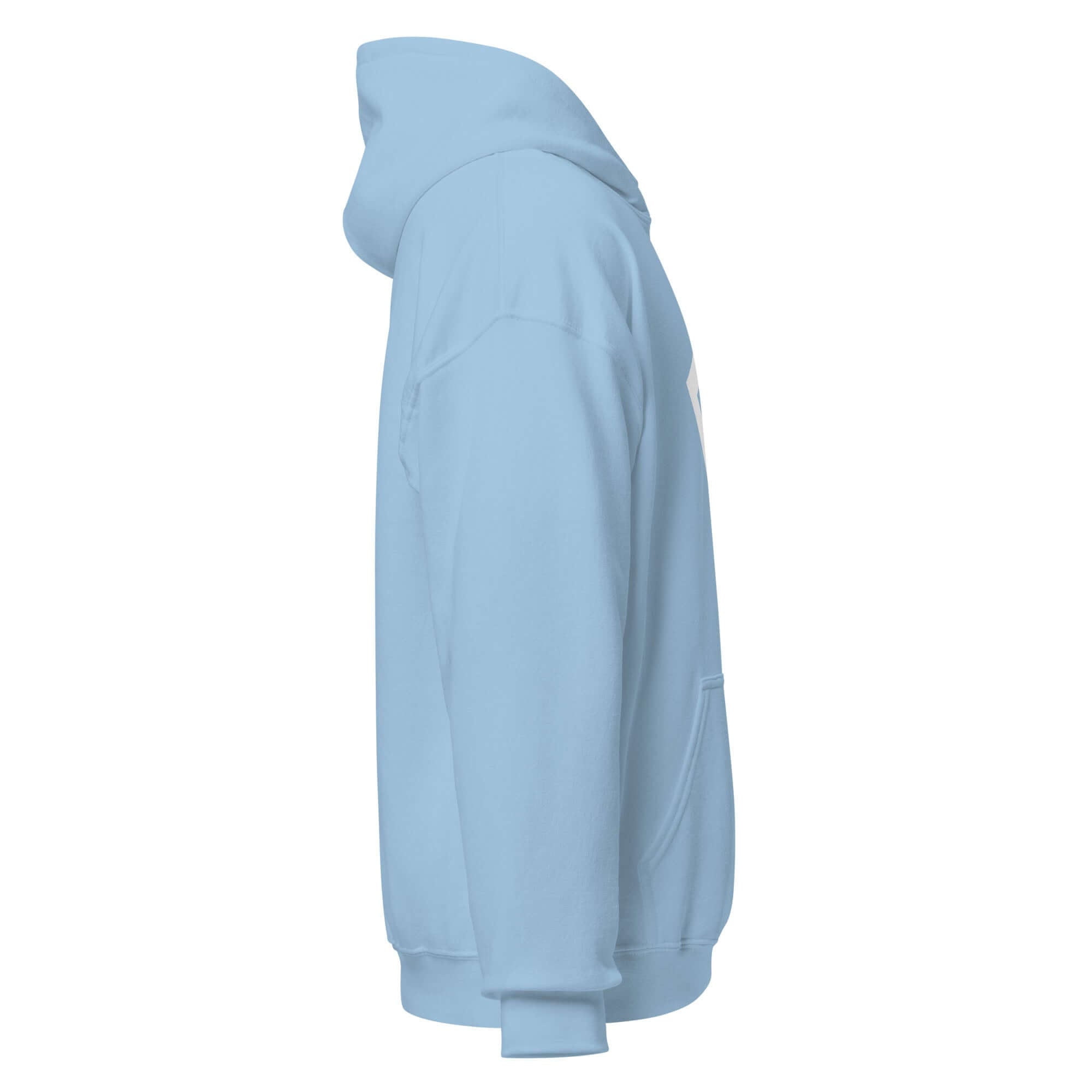 Side view of women's hoodie in light blue with signature 'F' emblem, showcasing comfort and stylish design.