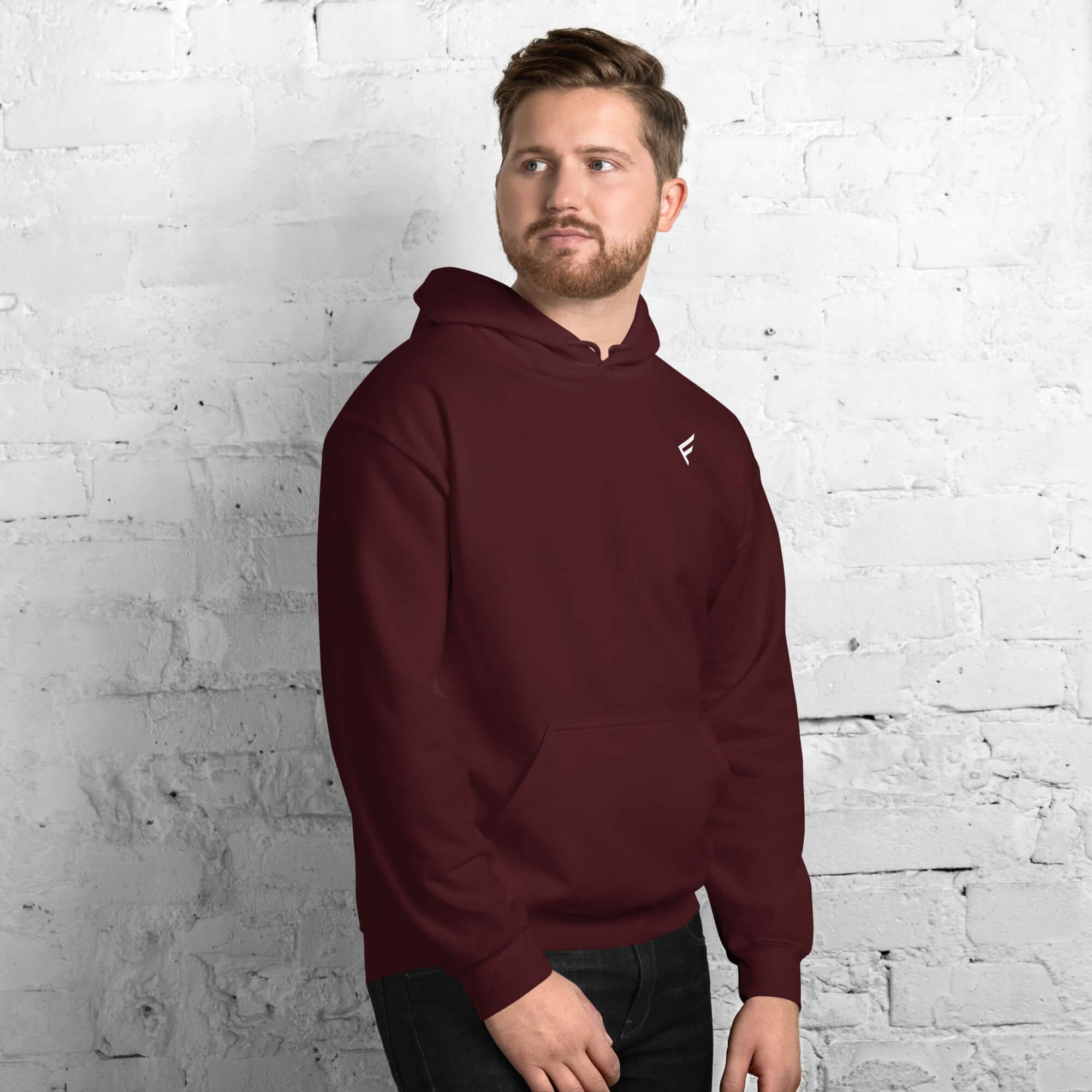 Men's burgundy hoodie from the Core Collection, featuring a soft cotton blend for all-day comfort and style.