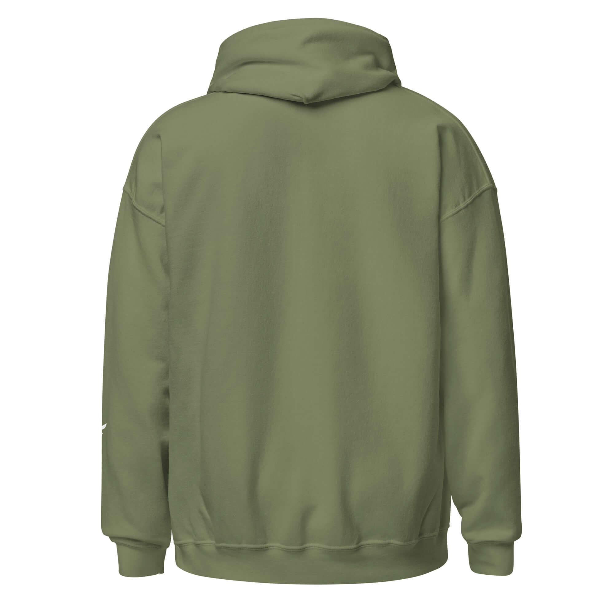 Back view of Women's Limited Drop Hoodie in olive green, featuring a relaxed fit and soft fabric for comfort.