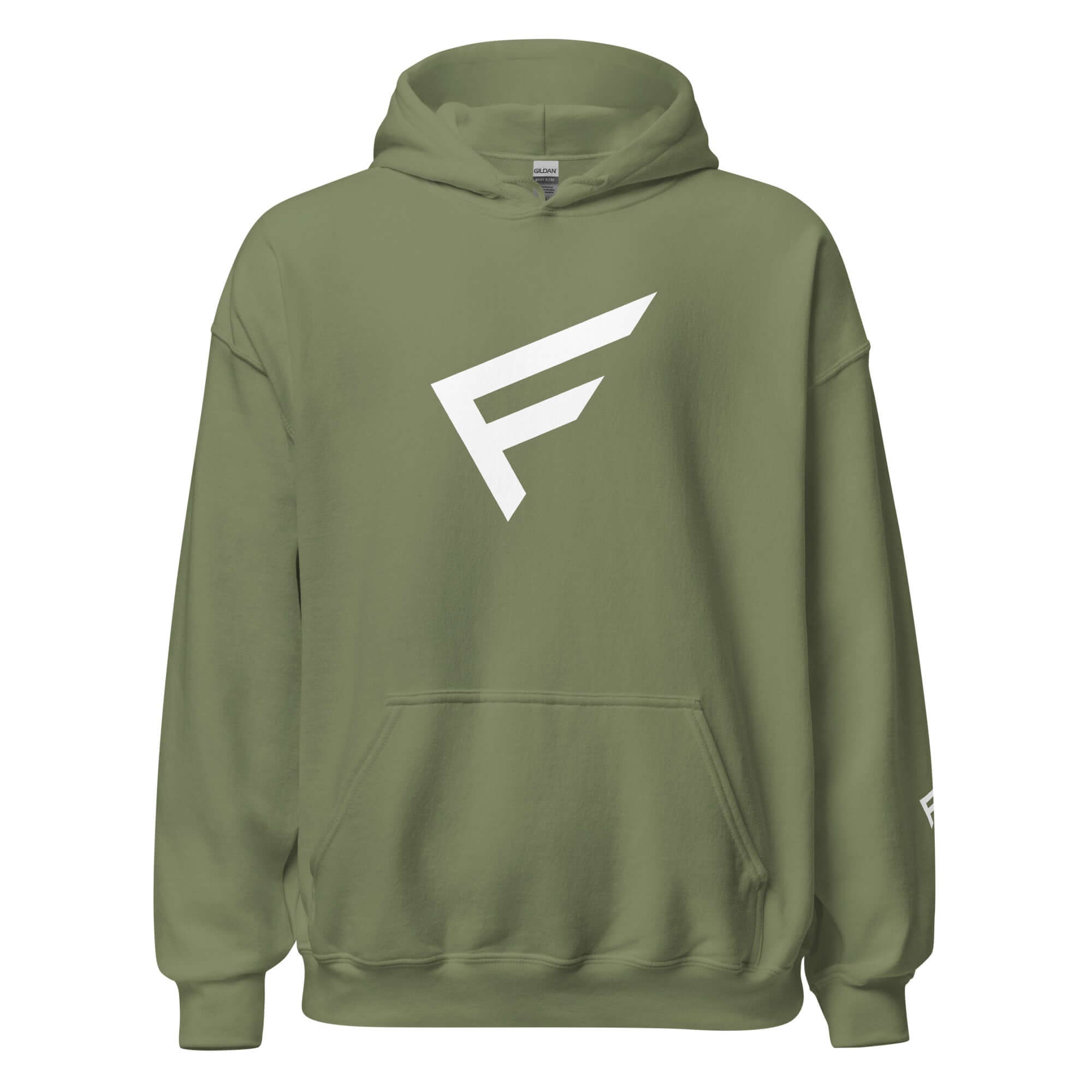 Olive green women's hoodie with white signature 'F' emblem, designed for comfort and bold movement.