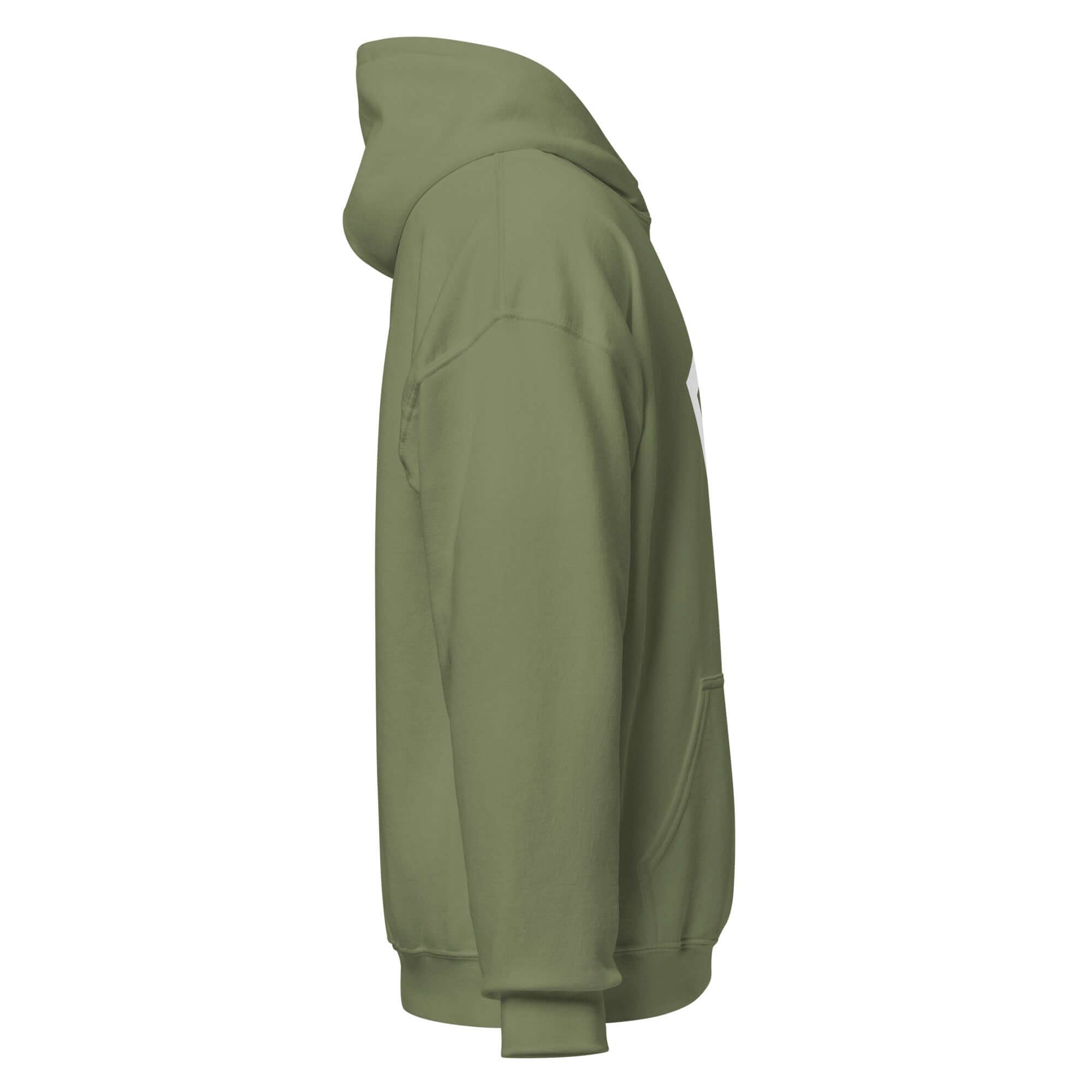 Side view of women's limited-edition hoodie in olive green with signature 'F' emblem.