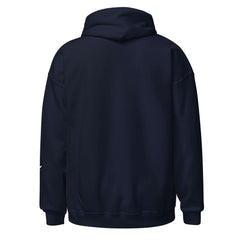 Back view of Men’s Hoodie from Core Collection in classic navy color, showcasing soft cotton blend material.