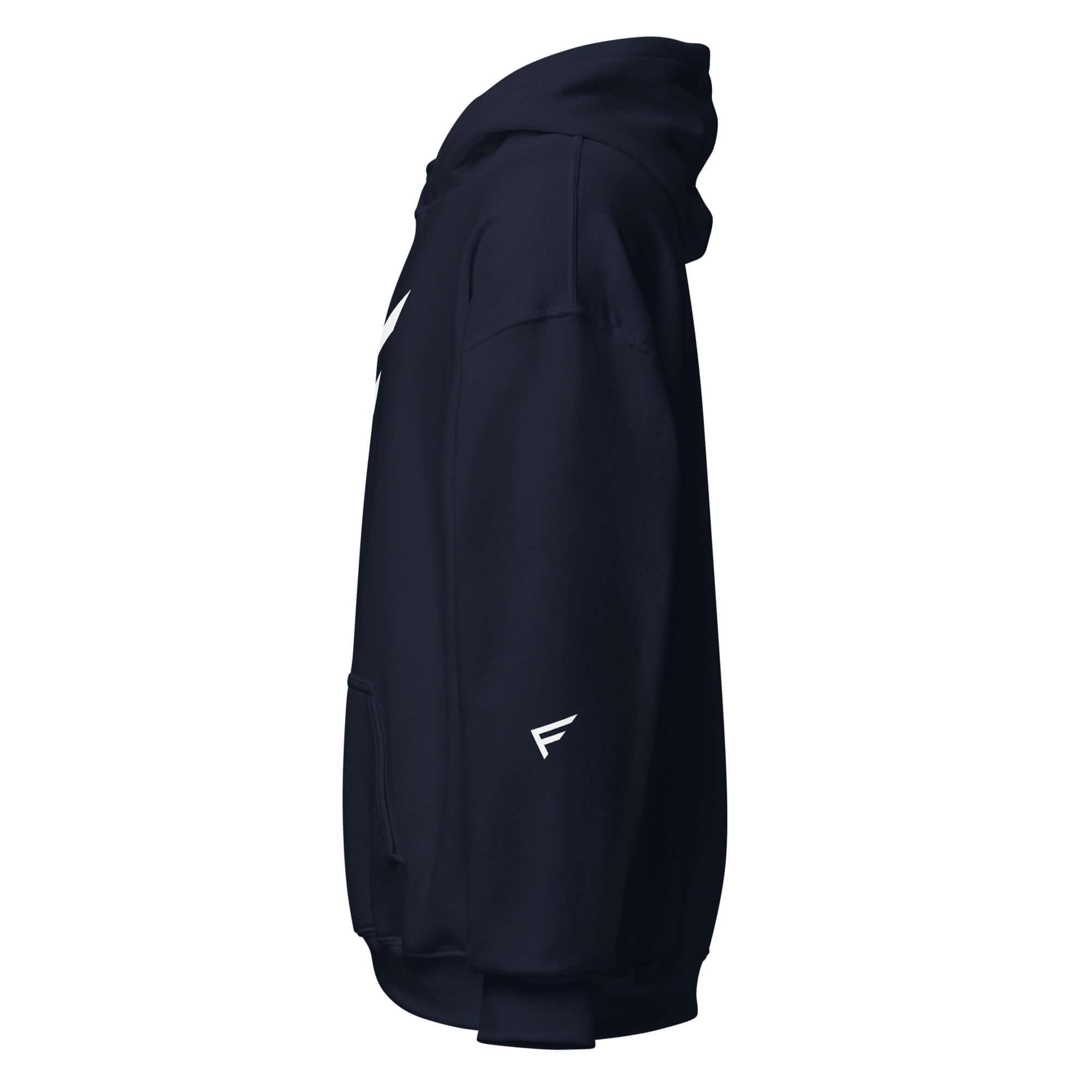 Men's navy hoodie featuring signature 'F' emblem, designed for comfort and style.