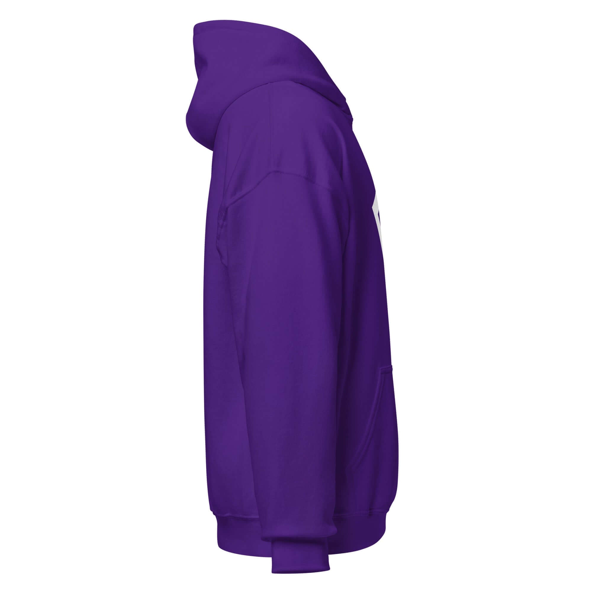 Side view of a purple women's hoodie with signature 'F' emblem, designed for comfort and style.