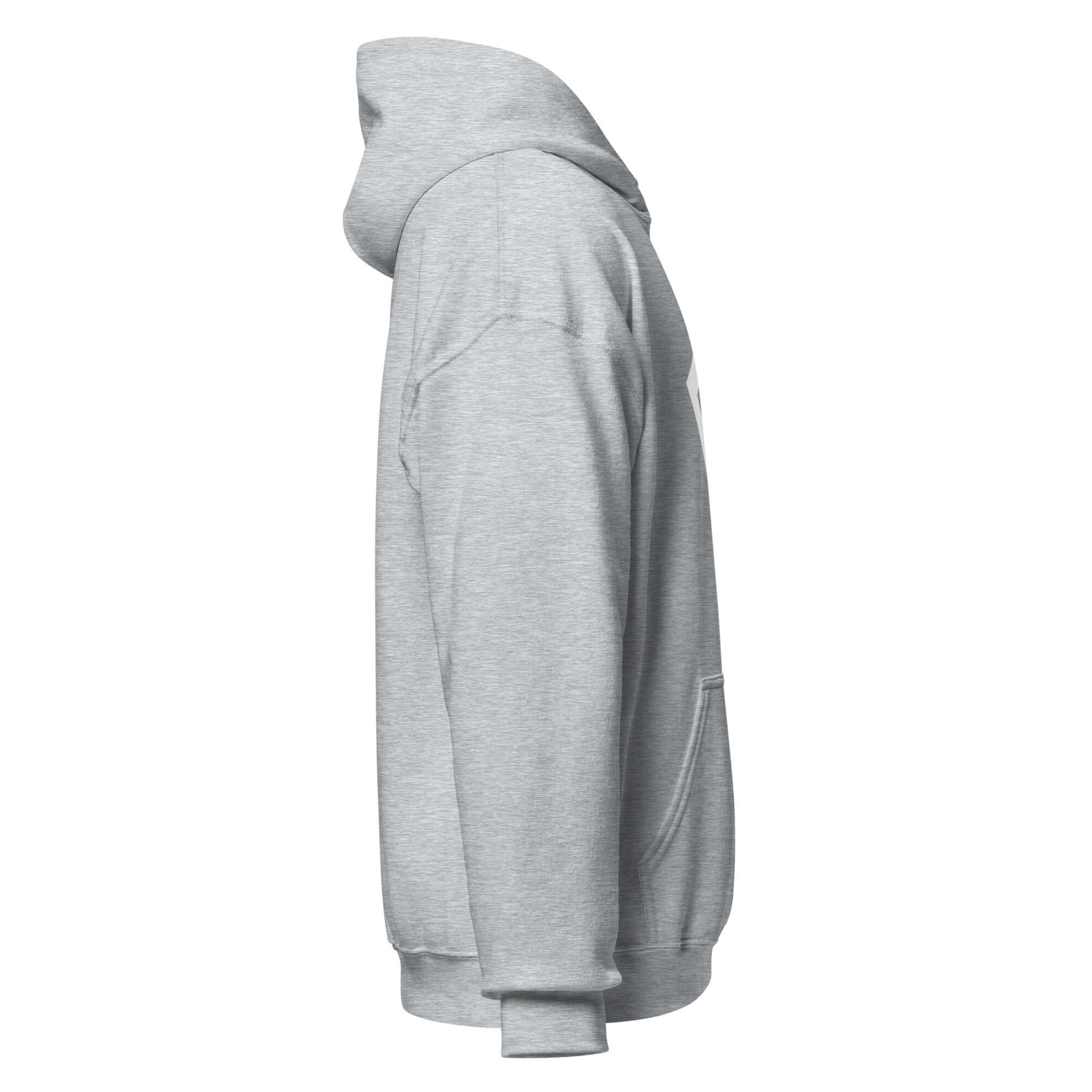 Side view of women's grey hoodie featuring signature 'F' emblem, designed for comfort and bold movement.