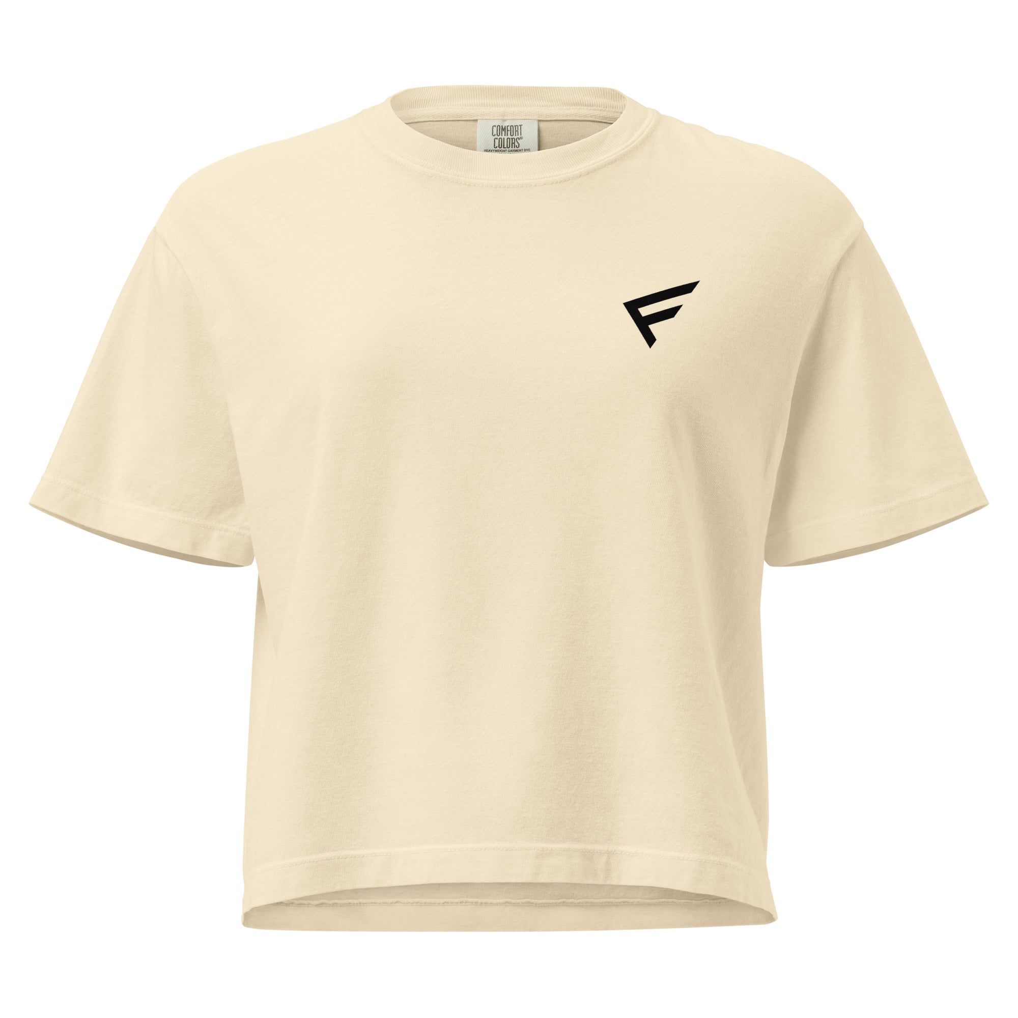 Worn-In Luxe Boxy Tee – Soft Neutral Edit in cream color with a boxy silhouette and logo.