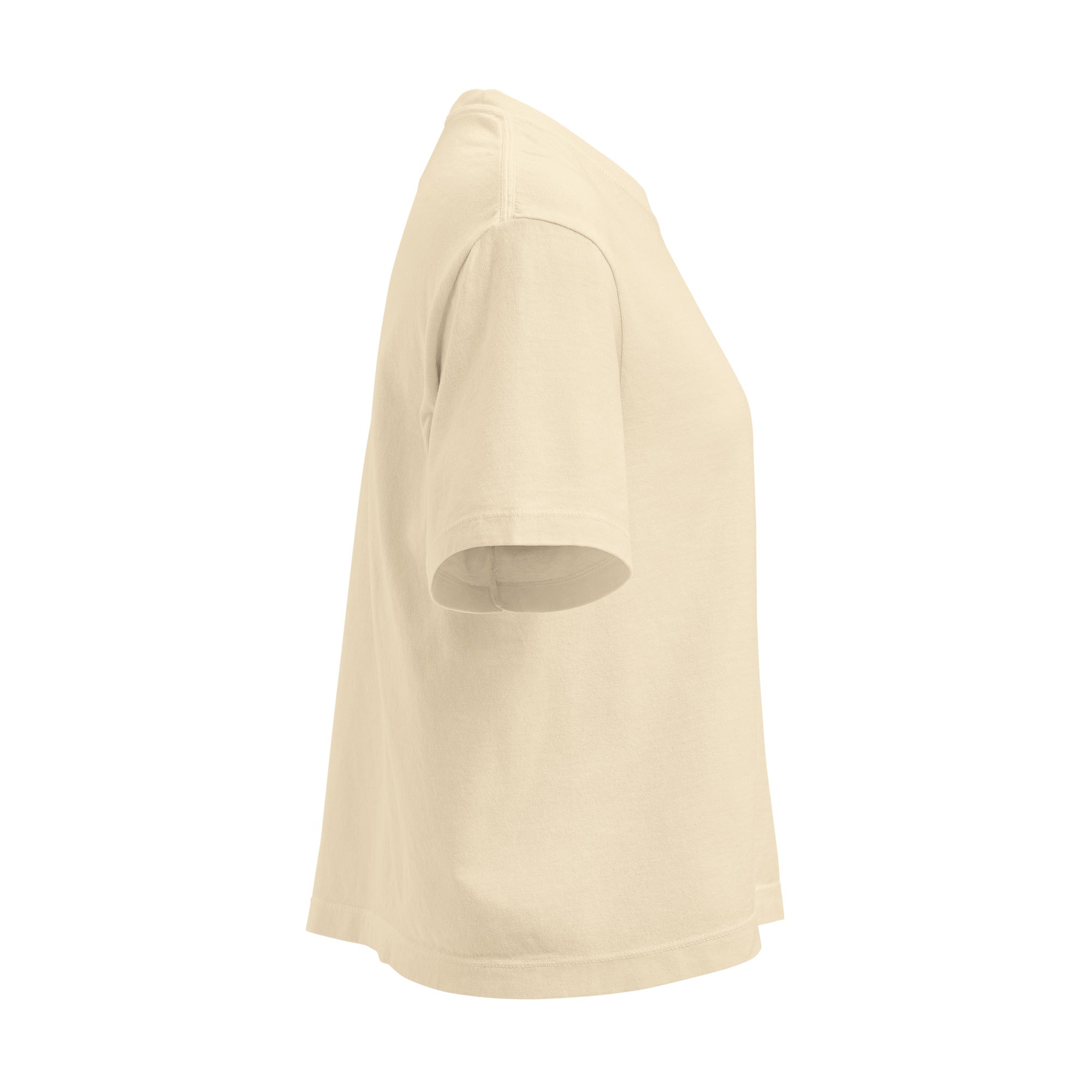 Worn-In Luxe Boxy Tee – Soft Neutral Edit side view showcasing its boxy silhouette and soft cotton fabric.