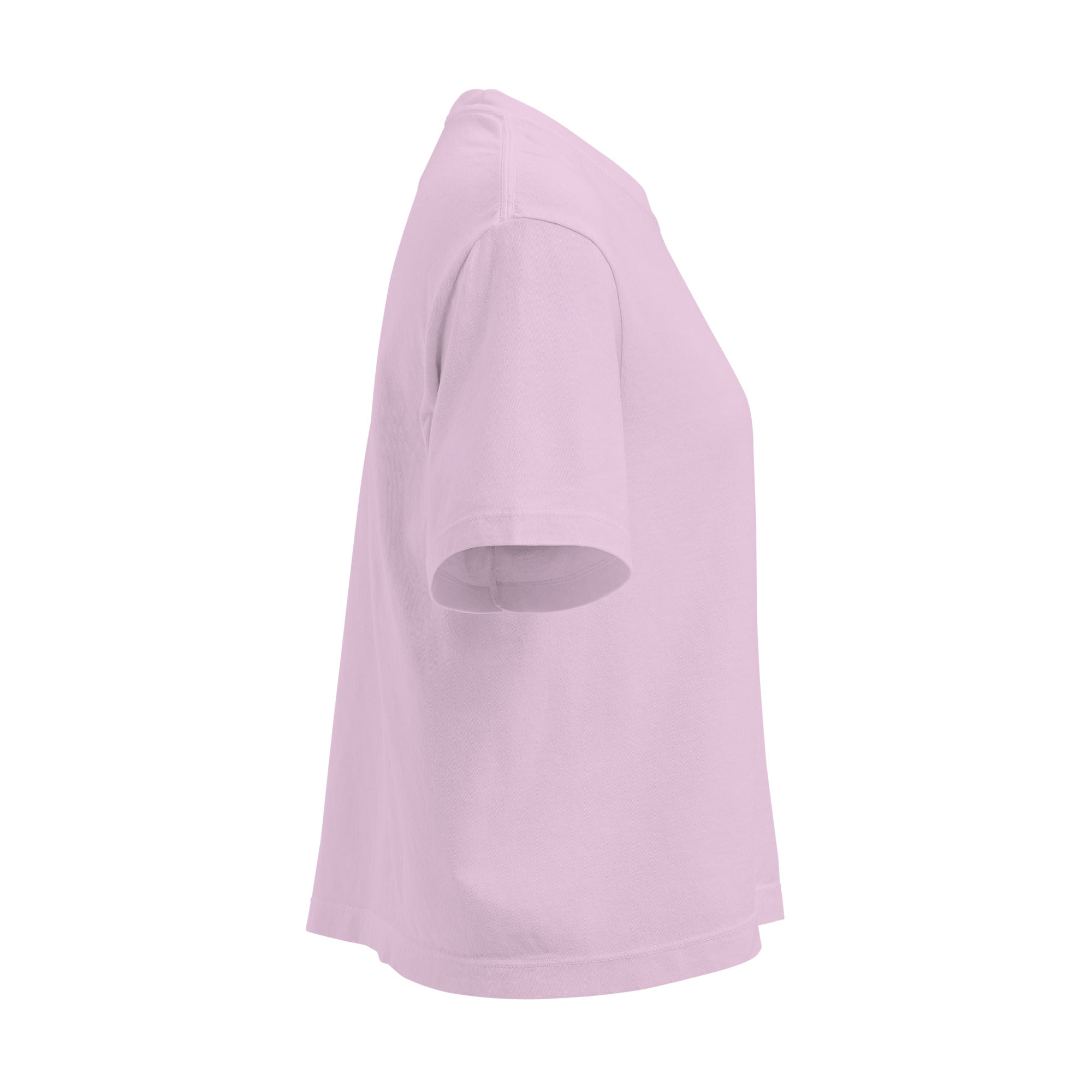 Worn-In Luxe Boxy Tee – Soft Neutral Edit in soft pink color showing side view, perfect for casual layering.